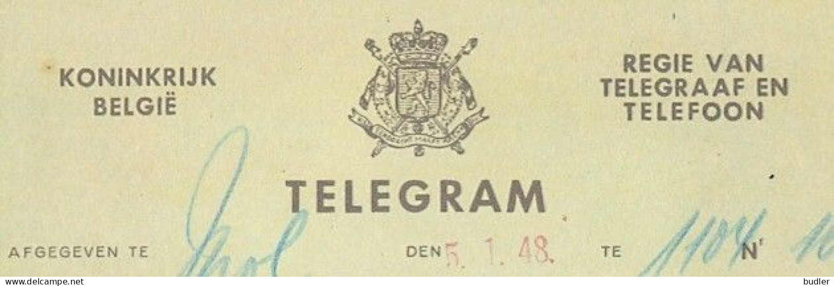 BELGIË/BELGIQUE :1948: Telegram/Télégramme N° 15 : Ontwerp Van R. STREBELLE : MUSIC,HARP,FLORA,KLEDIJ,CLOTHES, - Télégrammes