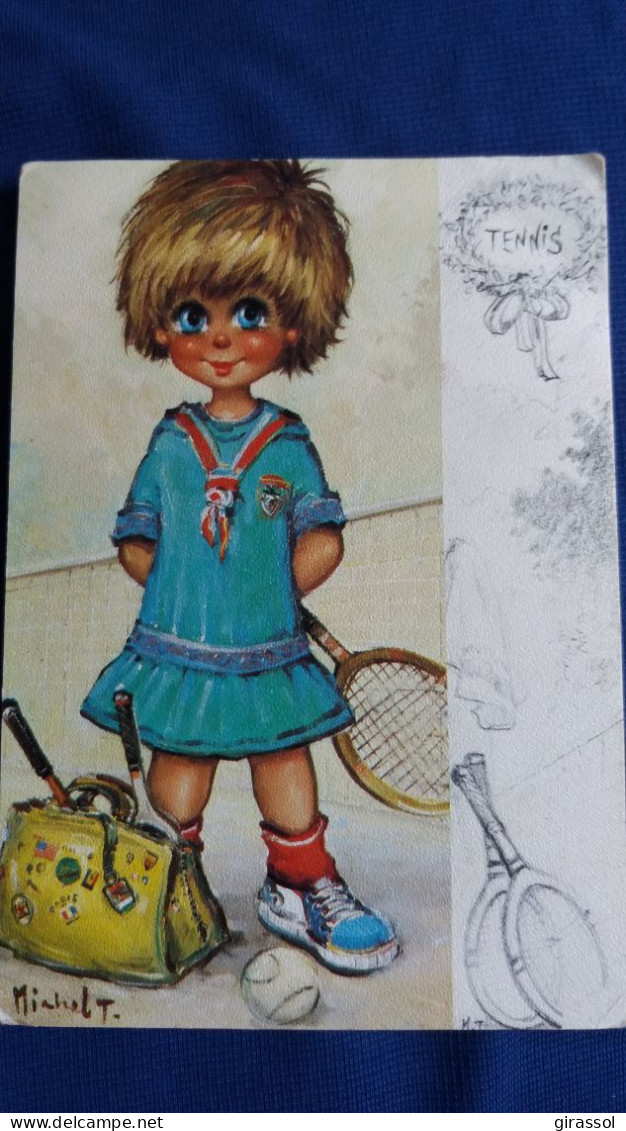 CPSM ILLUSTRATEUR MICHEL THOMAS POULBOT GAMINS MADEMOISELLE TENNIS C/100 N° 66 PRAM 1981 2 EME CHOIX PLI - Thomas