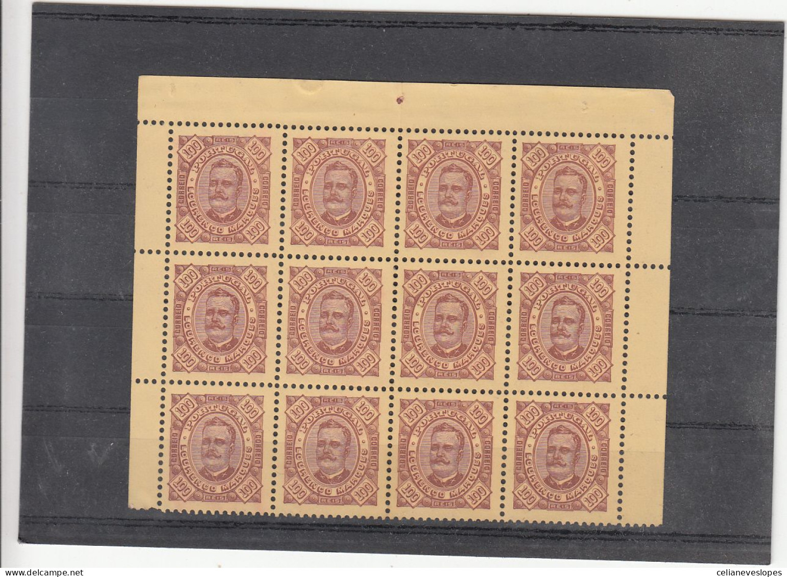 Portuguese Lourenço Marques. D. Carlos I, 100 R. Castanho S/ Amarelo D11 3/4, Mundifil Nº 10 MNG - Lourenco Marques