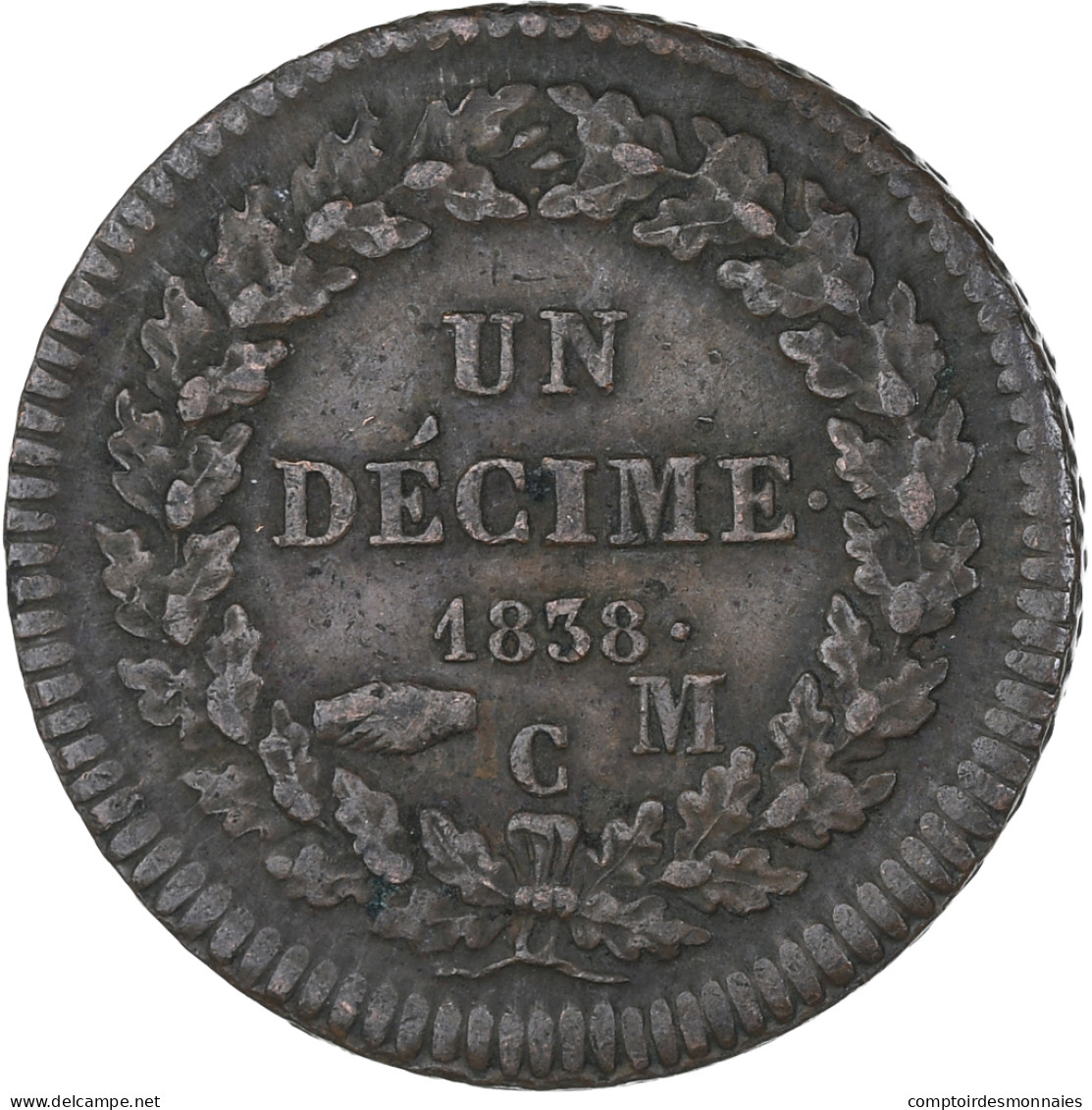 Monaco, Honore V, Décime, 1838, Monaco, TTB, Cuivre, Gadoury:MC105, KM:97.1 - Charles III.