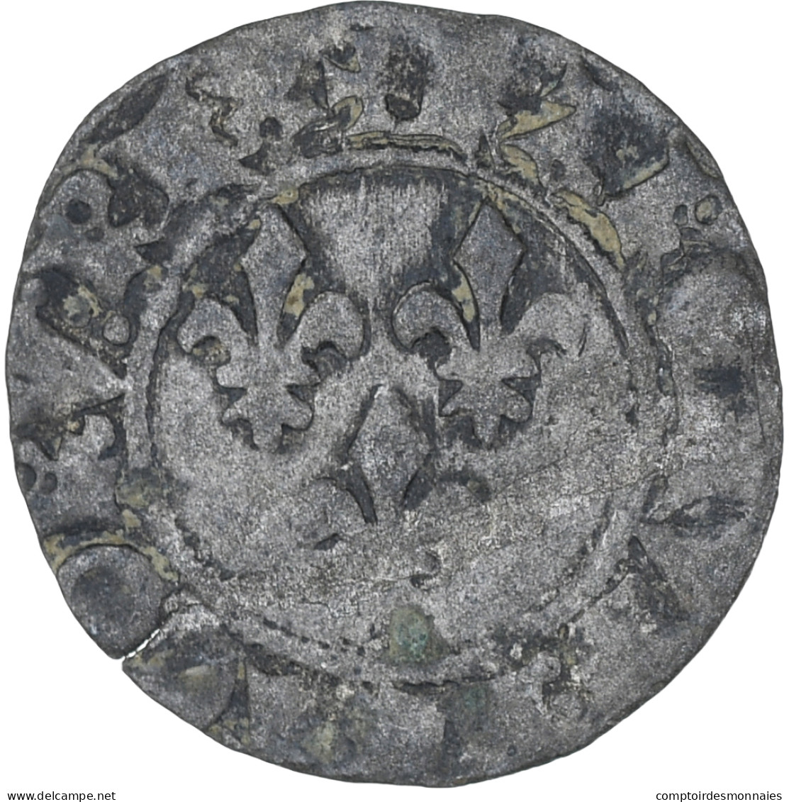 France, Charles VI, Double Tournois, Dijon, TB+, Billon, Gadoury:393 - 1380-1422 Charles VI Le Fol