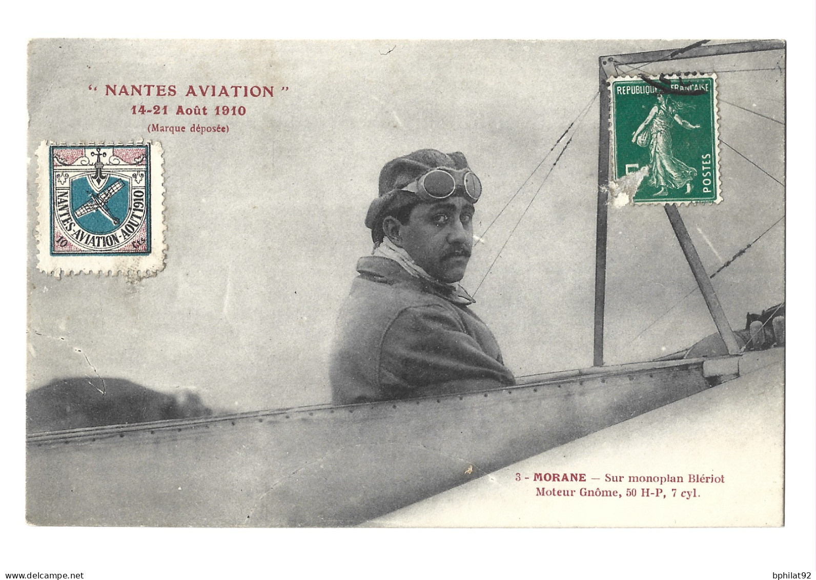 !!! CARTE POSTALE AVEC VIGNETTE DES FÊTES D'AVIATION DE NANTES, AOÛT 1910, PETITS DÉFAUTS - Aviation