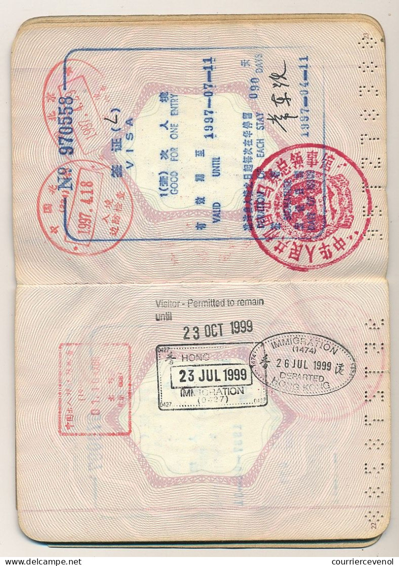FRANCE - Passeport Voyageur Marseillais entièrement rempli de visas chinois + Hong-Kong, Bangkok... fiscaux 150F/200F