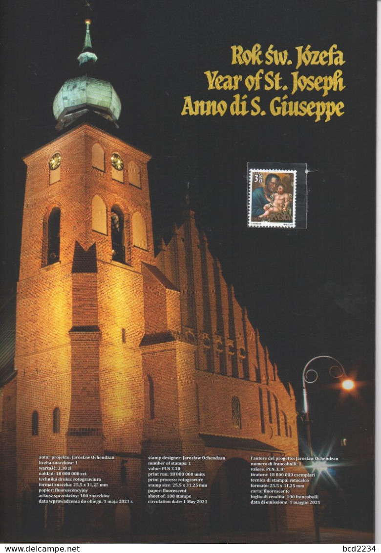 POLAND 2021 POST OFFICE LIMITED EDITION FOLDER: 150TH ANNIV YEAR ST JOSEPH ALL SAINTS CHURCH SIERADZ ANNO DI S. GIUSEPPE - Covers & Documents