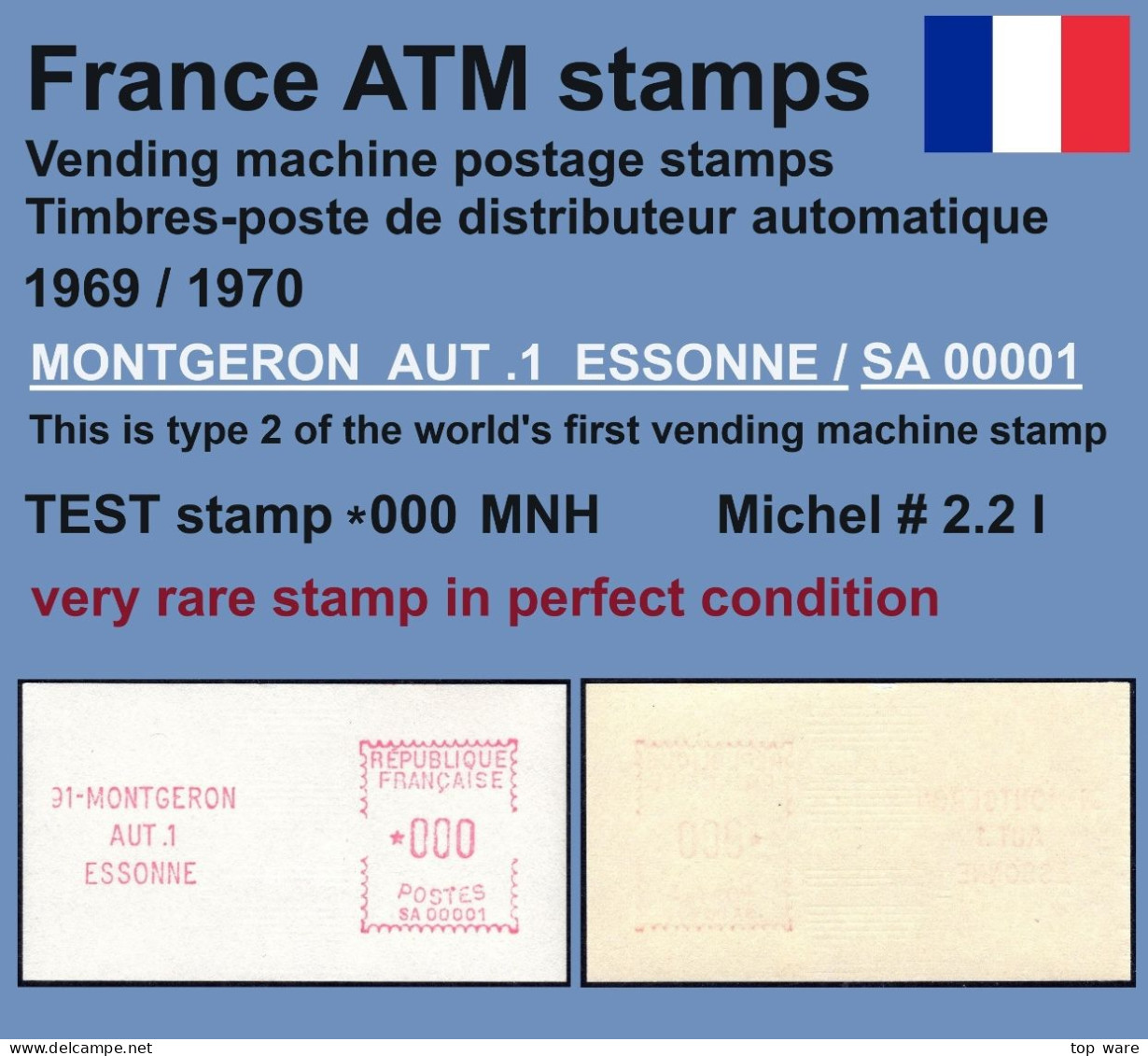 France MONTGERON ATM 2.2 I / Test Stamp 000 MNH / LSA Distributeurs Automatenmarken Vending Machine Safaa-Satas - 1969 Montgeron – Papel Blanco – Frama/Satas