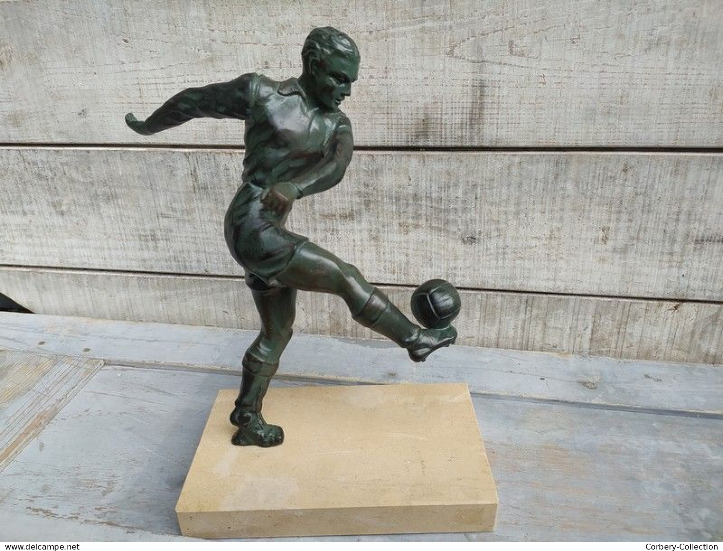Statue Trophée Sport Foot Football 1930 Art Déco - Metal
