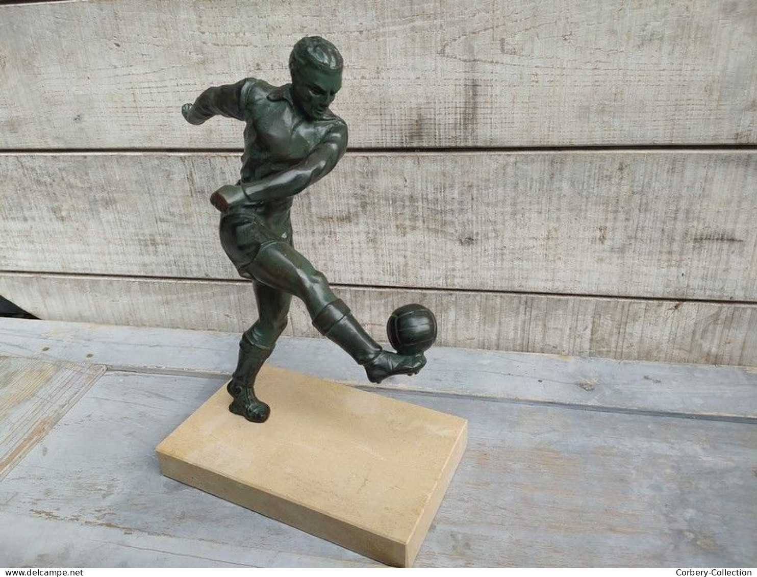 Statue Trophée Sport Foot Football 1930 Art Déco - Metall