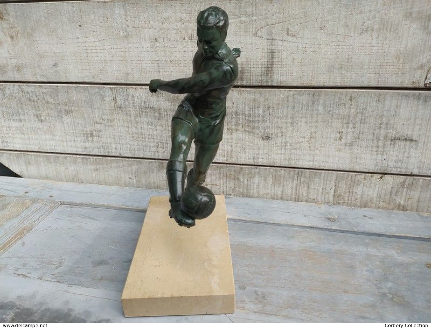 Statue Trophée Sport Foot Football 1930 Art Déco - Metal