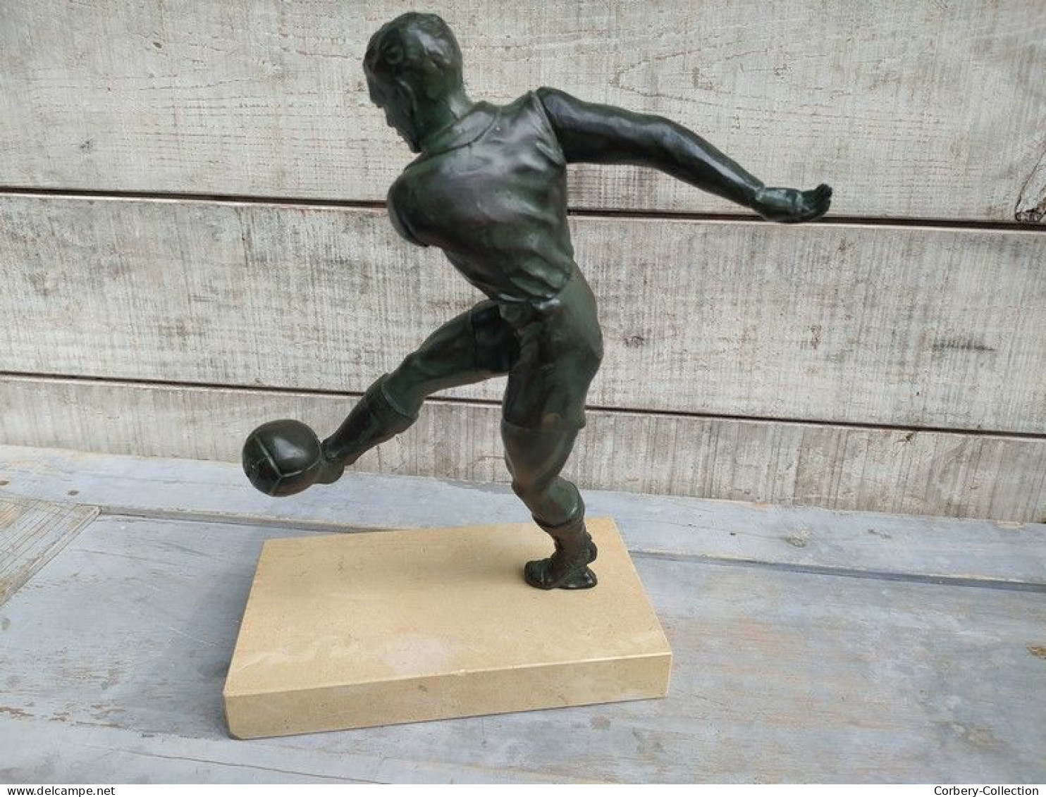 Statue Trophée Sport Foot Football 1930 Art Déco - Metall