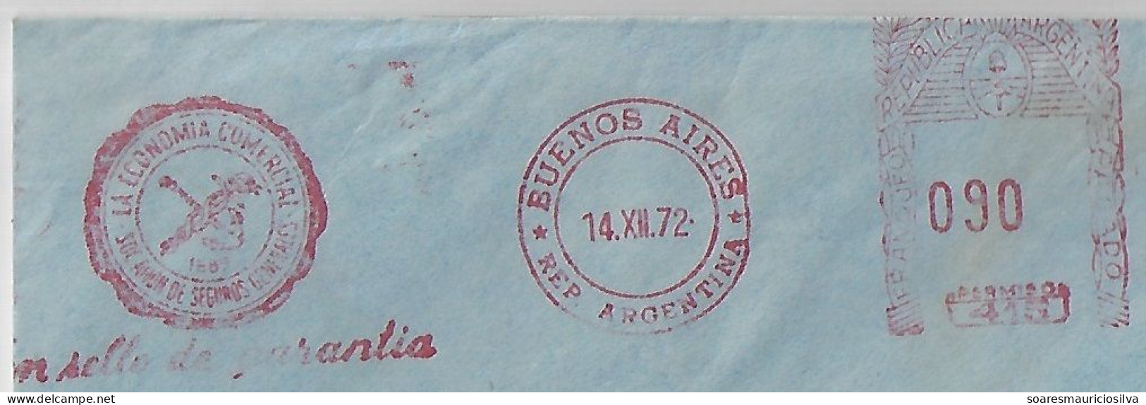 Argentina 1972 Cover Buenos Aires Obispo Trejo Meter Stamp Hasler Slogan Commercial Economy General Insurance Company - Brieven En Documenten