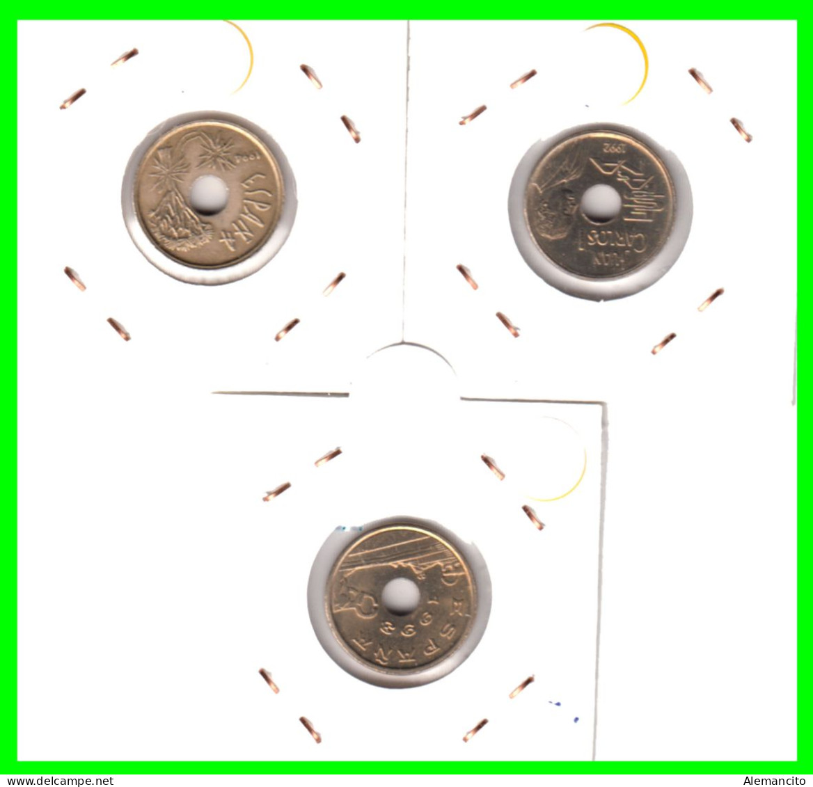 ESPAÑA 3 MONEDAS DE 25 Ptas. SEVILLA LA GIRALDA 1992 - PAIS VASCO 1993 - Y - CANARIAS 1994 - 25 Pesetas