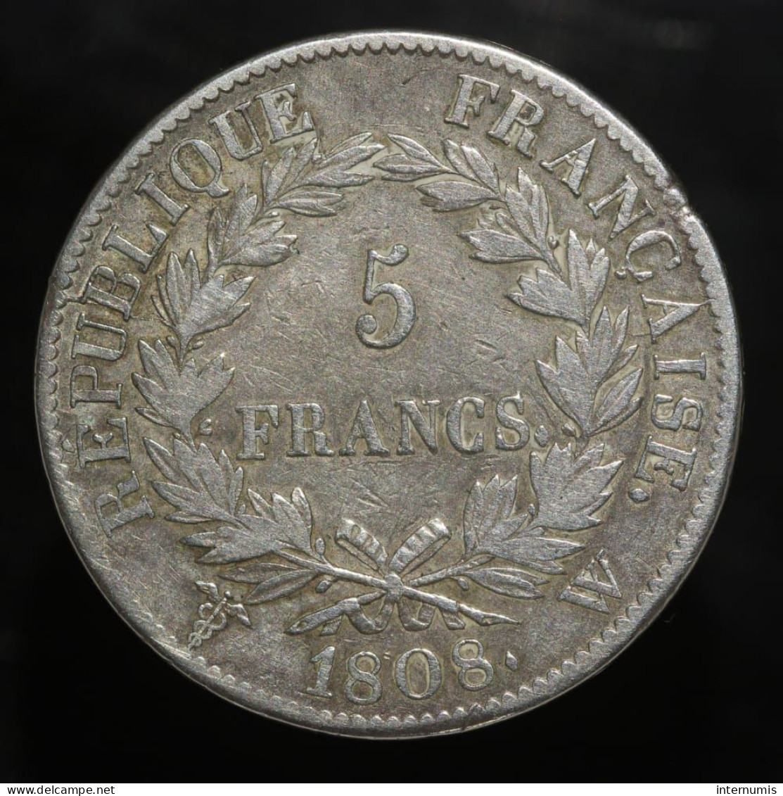 France, Napoleon I, 5 Francs, 1808, W - Lille, Argent (Silver), TB+ (VF), KM#686.14, G.583, F.306/15 - 5 Francs