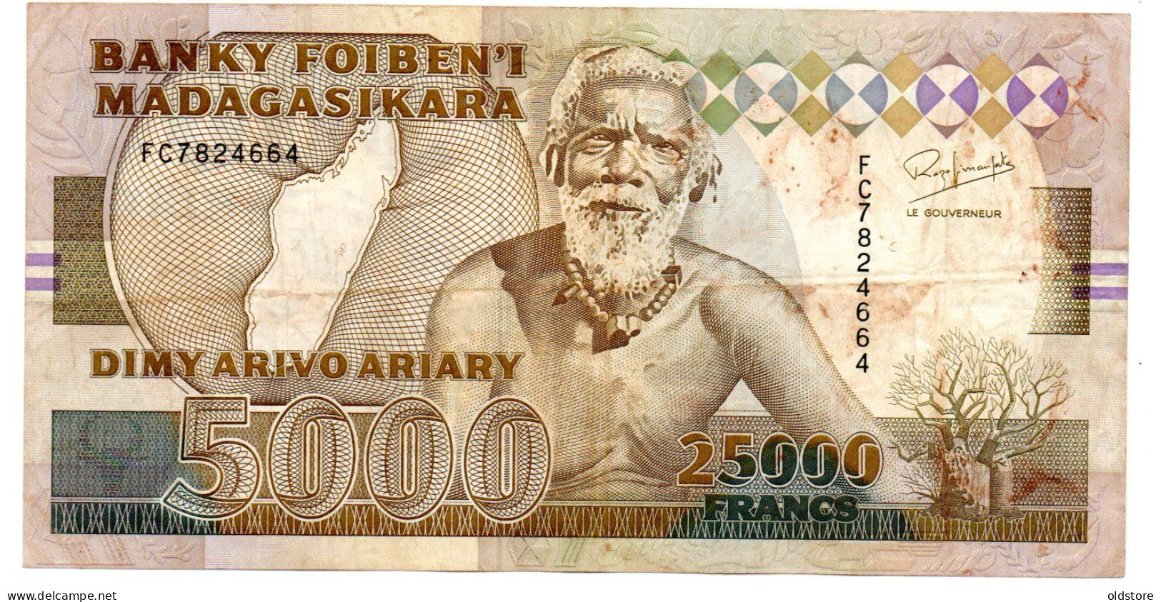 MADAGASCAR Banknotes - 25000 FRANCS - 5000 Ariary 1993 - LARGE BANKNOTES #1 - Madagascar