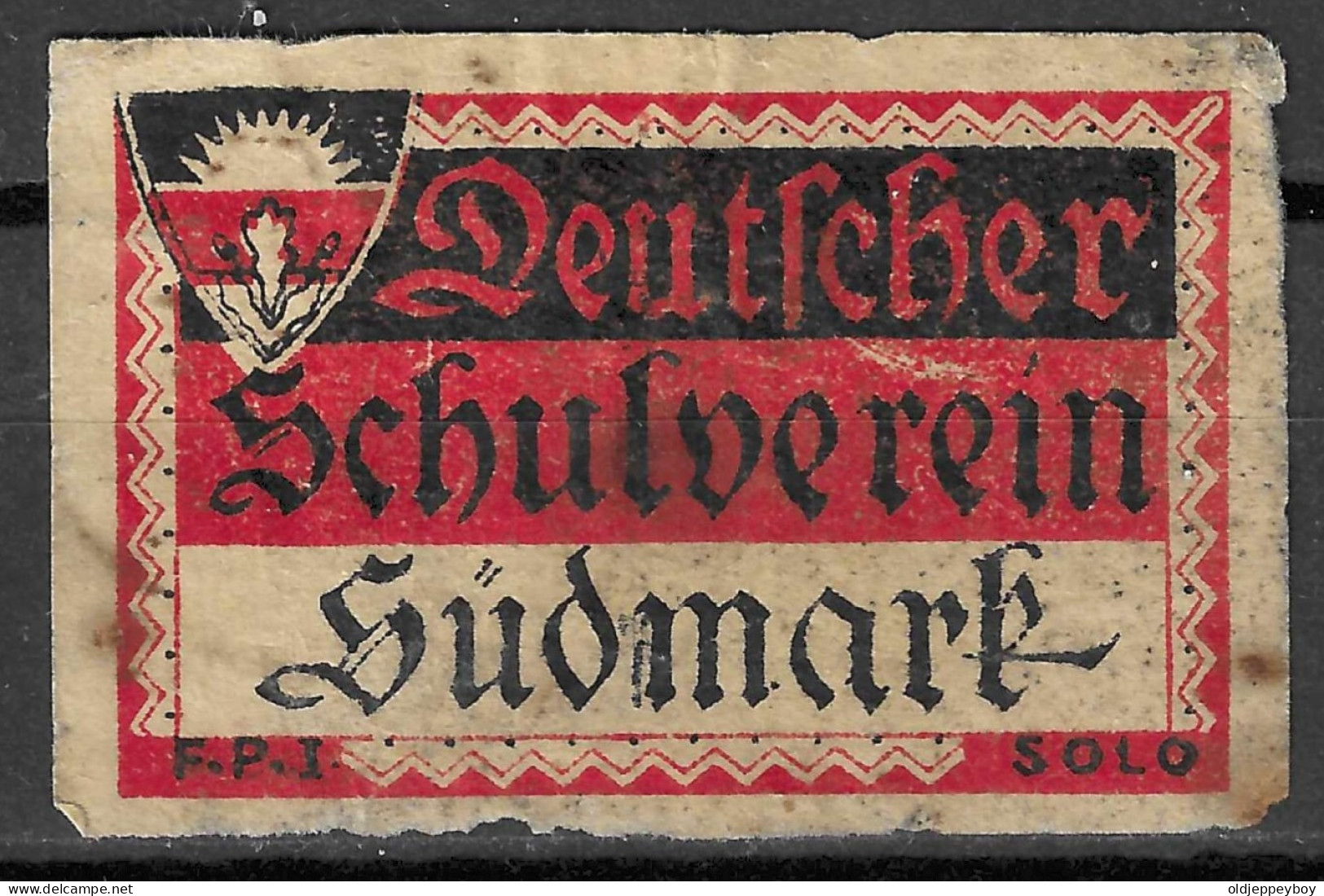 VINTAGE Phillumeny AUSTRIA  MATCHBOX LABEL Deutscher Schulverein Südmark, SOLO F.P.I–  5 X 3.5 CM - Zündholzschachteletiketten