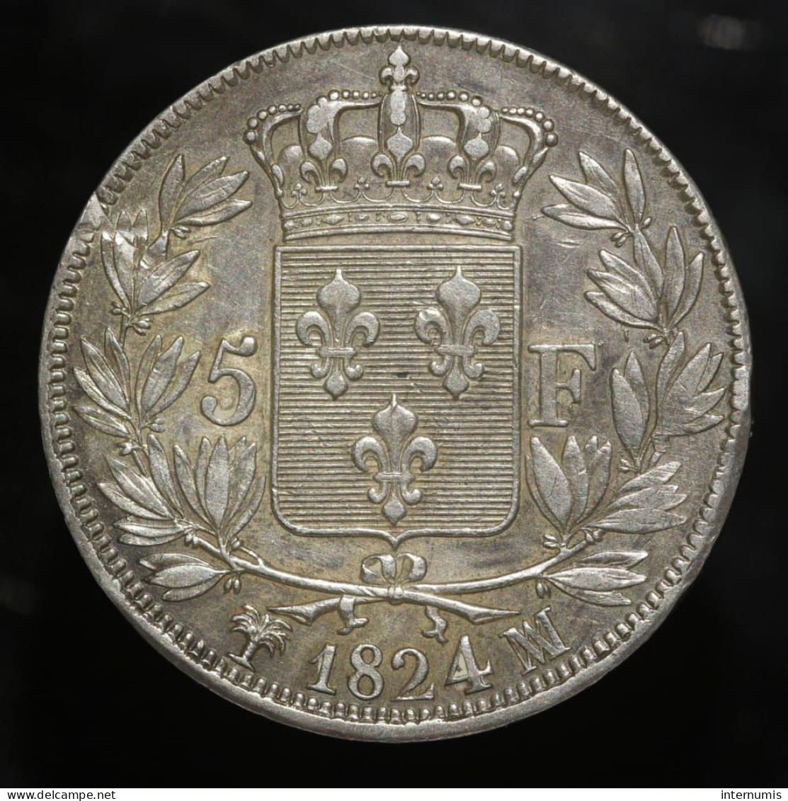 France, Louis XVIII, 5 Francs, 1824, MA - Marseille, Argent (Silver), TTB+ (EF), KM#711.10, G.614, F. 309/94 - 5 Francs