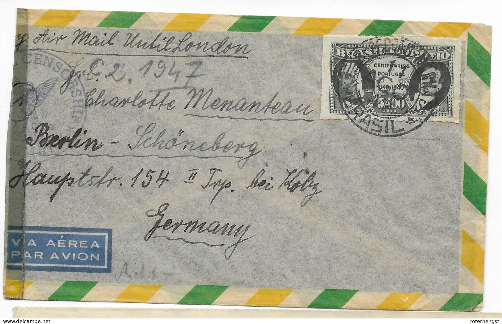Brazil Used Stationary 1917 Berlin Arrival Cancel On Back WW1 Censorship - Covers & Documents