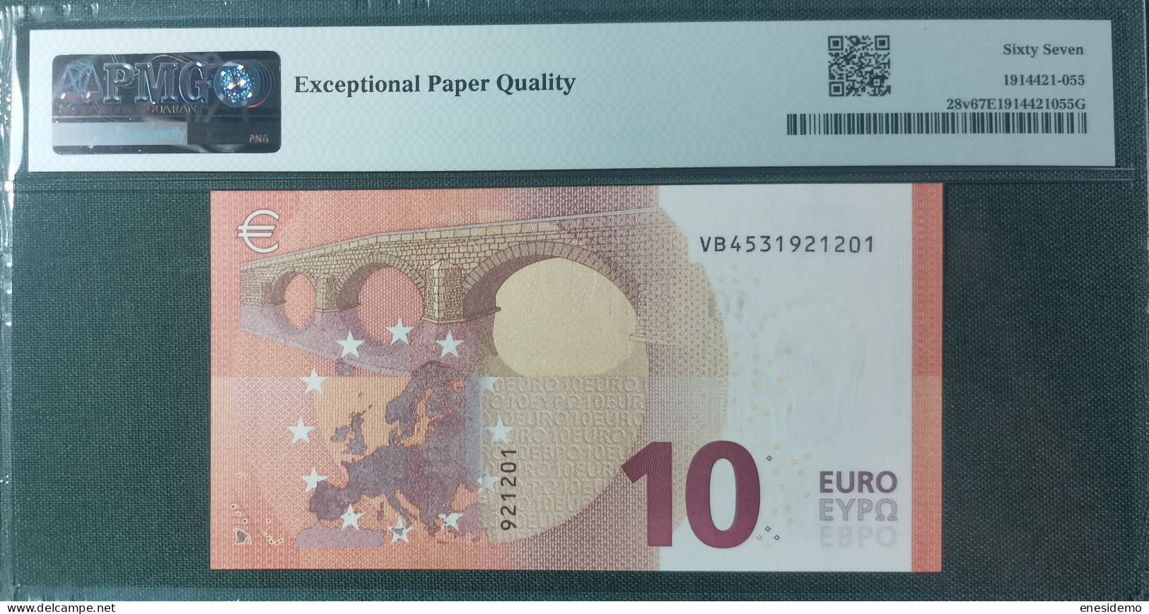 10 EURO SPAIN 2014 LAGARDE V011A1 VB FIRST POSITION CORRELATIVE PAIR SC FDS UNC. PMG 67 EPQ PERFECT - 10 Euro