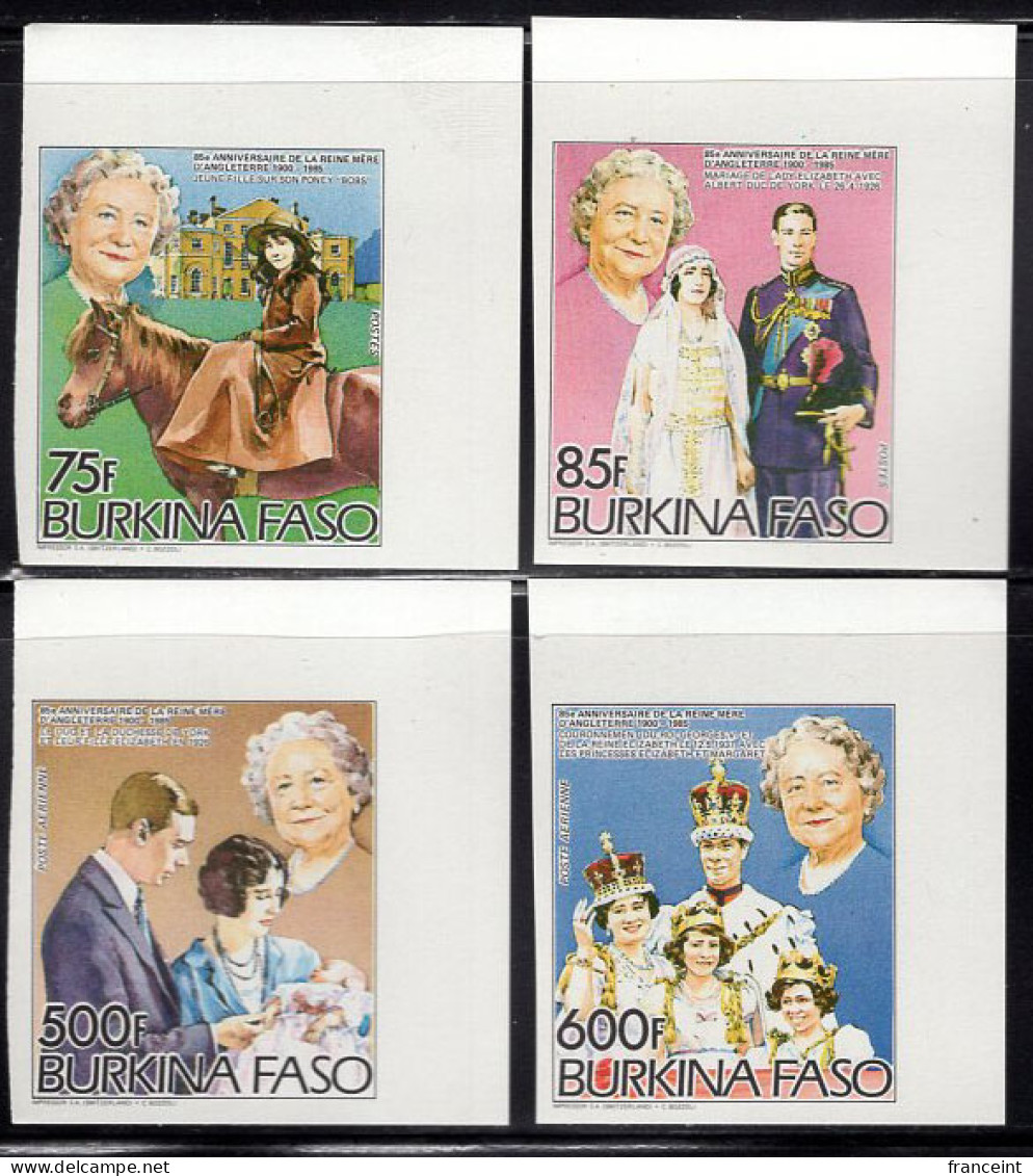 BURKINA FASO(1985) Queen Mother 85th Birthday. Set Of 4 Imperforates. Scott Nos 703-6. - Burkina Faso (1984-...)