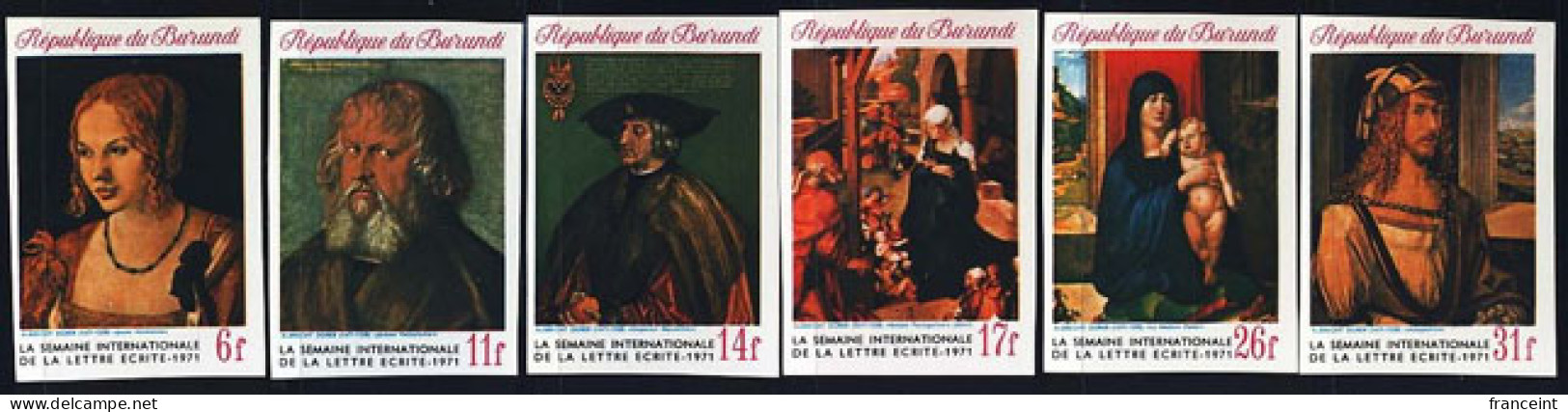 BURUNDI(1971) Paintings By Durer. Set Of 6 Imperforates. Scott Nos 364-9, Yvert Nos 461-6. - Andere & Zonder Classificatie