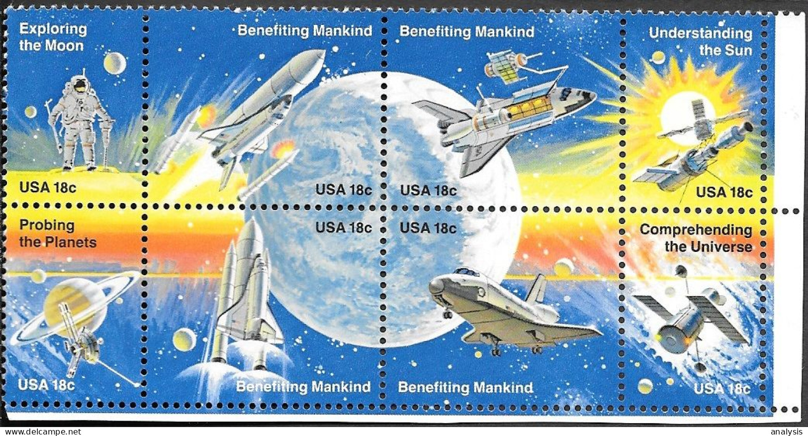 USA Space 8 Stamps 1981 MNH. Shuttle Columbia STS-1 "Apollo 11" - United States