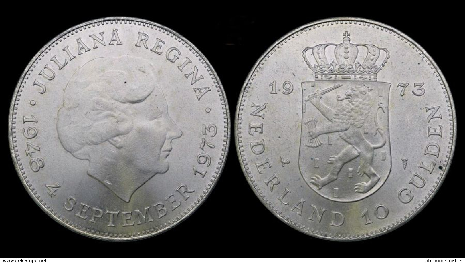 Netherlands 10 Gulden 1973- Government Anniversary Of Juliana - 10 Gulden