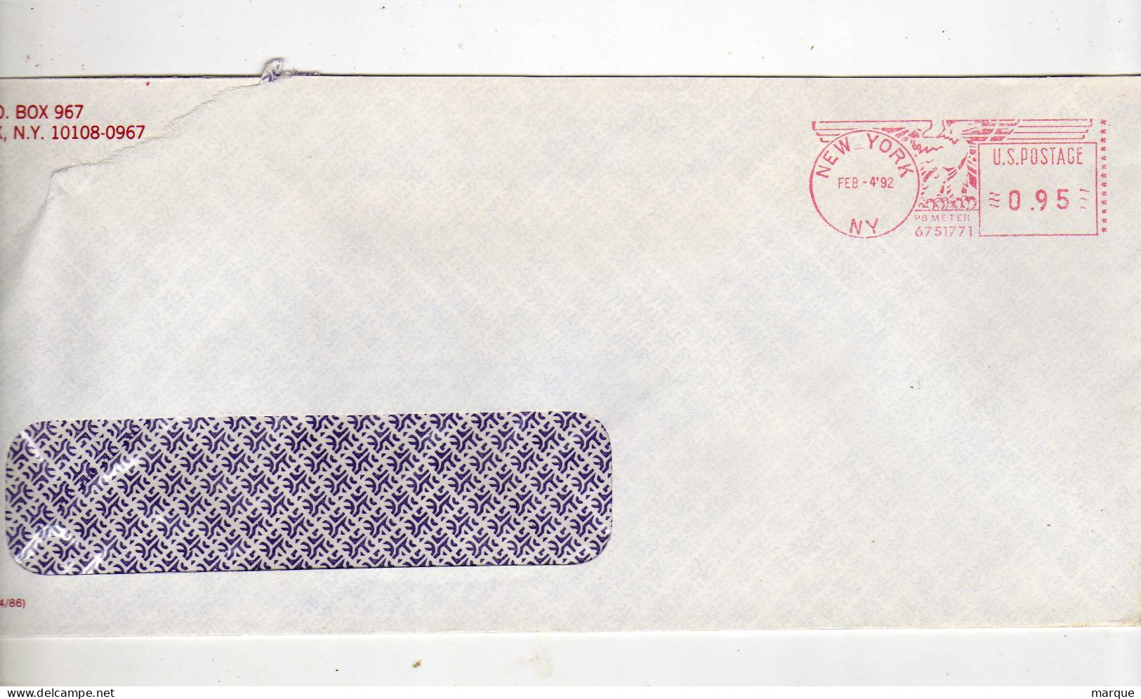 Enveloppe ETATS UNIS USA Oblitération NEW YORK 04/02/1992 - Poststempel