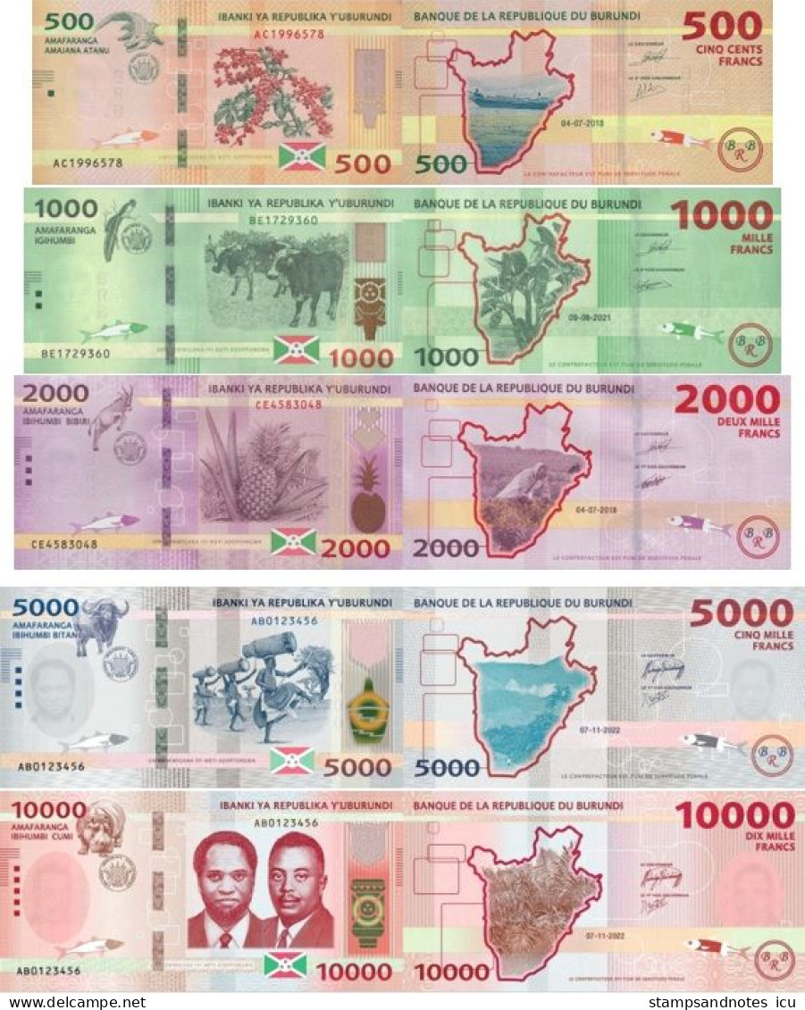 BURUNDI 500 1000 2000 5000, 10000 Francs 2018 - 2022 P 50 51 52 W58 W59 UNC - Burundi