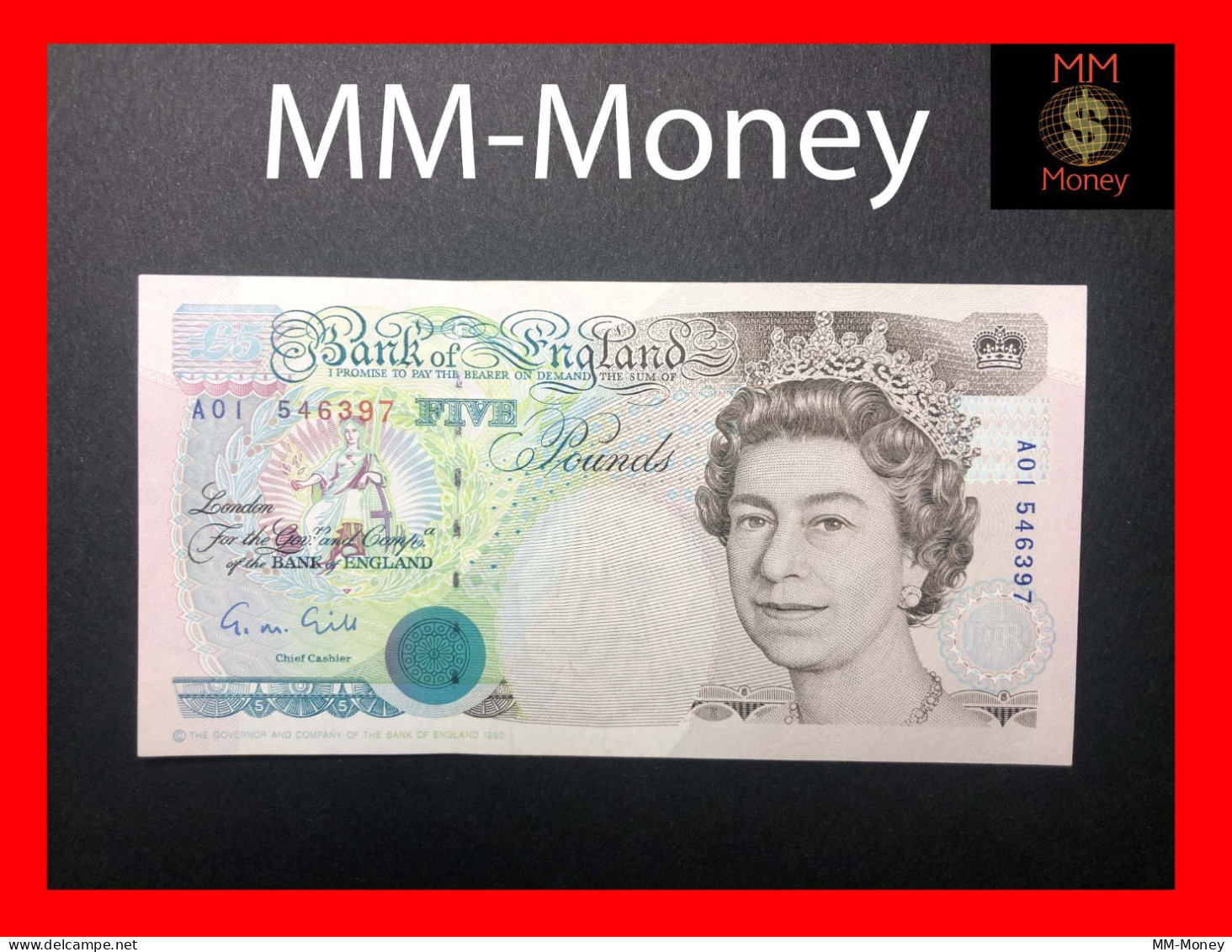 United Kingdom - England - Great Britain  5 £  1990  P. 382  "sig. G.M. Gill"   *first Prefix  A 01*   XF \ AU - 5 Pounds