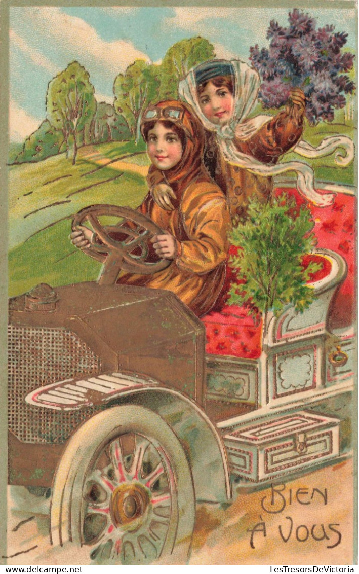 ARTS - Peintures Et Tableaux - Deux Petites Filles Tenant Un Bouquet De Fleur Dans Une Voiture - Carte Postale Ancienne - Paintings