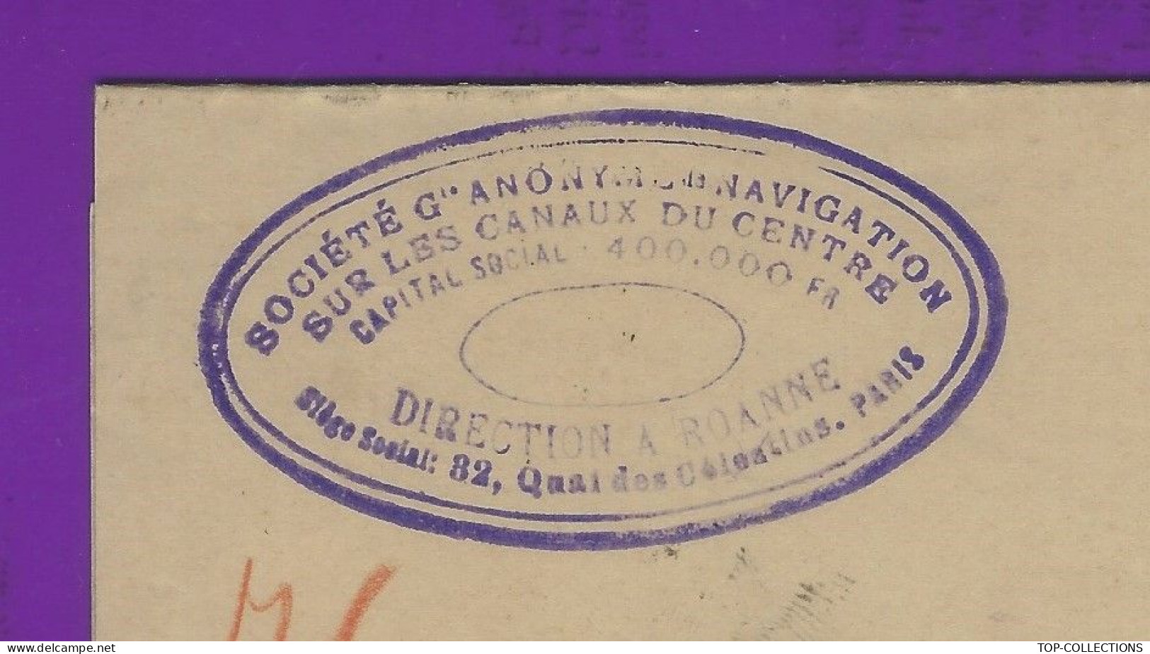 1888 SOCIETE GENERALE DE NAVIGATION Canaux Du Centre Roanne Loire ENTETE SIGN. CACHET COMMERCIAL  =>V.HIST. - 1800 – 1899