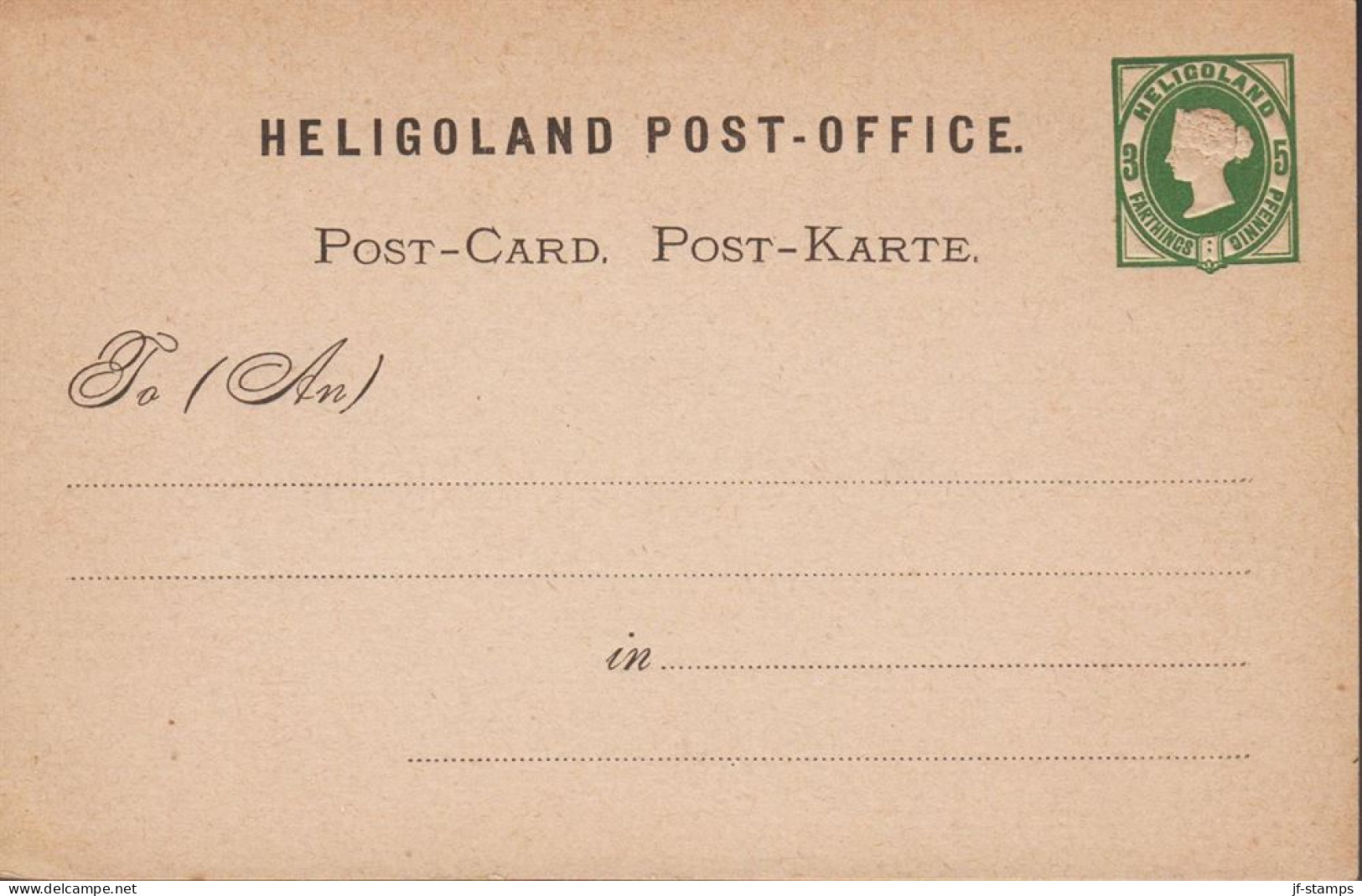 1875. HELGOLAND. Victoria. 3 FARTHINGS - 5 PFENNIG. POST-CARD. - JF535924 - Heligoland (1867-1890)