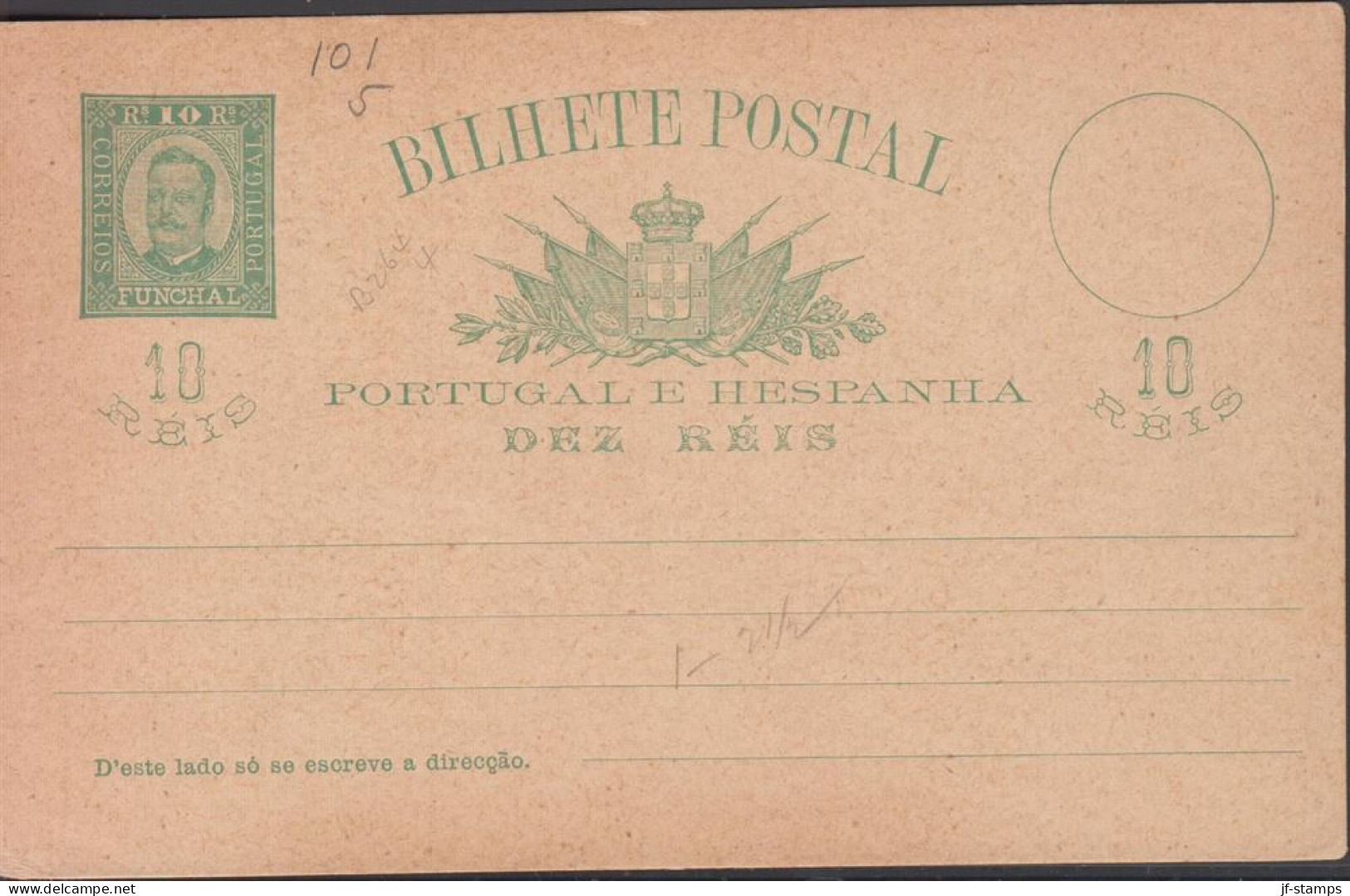 1890. FUNCHAL. 10 REIS BILHETE POSTAL Carlos I.  - JF442874 - Funchal