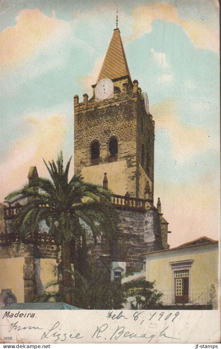 1909. FUNCHAL 20 REIS Carlos I On Postcard (Madeira, - Folds) To Nashvill, Tenn, USA Cancelled... (mICHEL 17) - JF442875 - Funchal