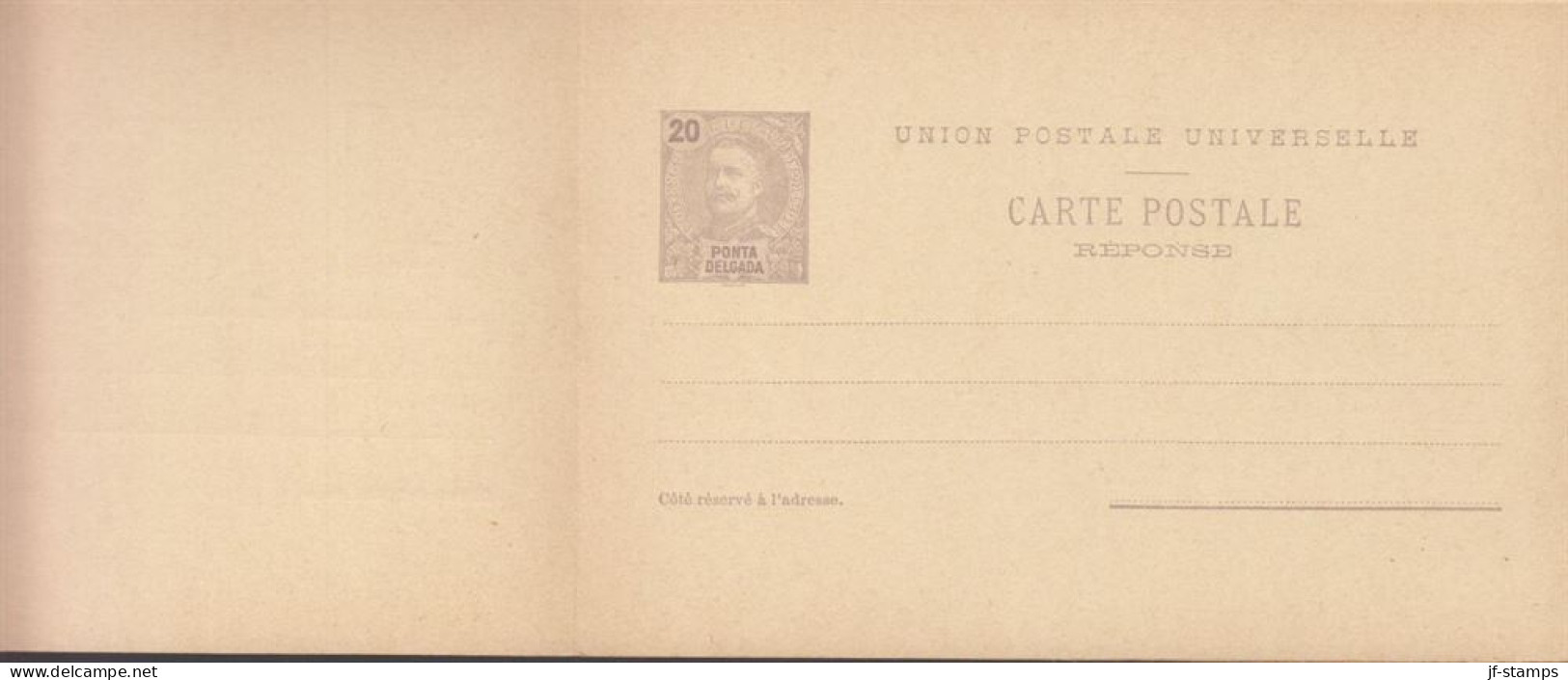 1900. PONTA DELGADA. REIS 20 CARTE POSTALE AVEC RESPONSE PAYEE Carlos I.  - JF442882 - Ponta Delgada