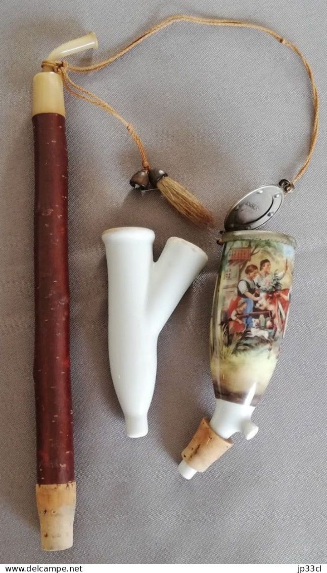 Ancienne Pipe En Bois Et Porcelaine Marquée "NEUSILBER" - Sonstige & Ohne Zuordnung