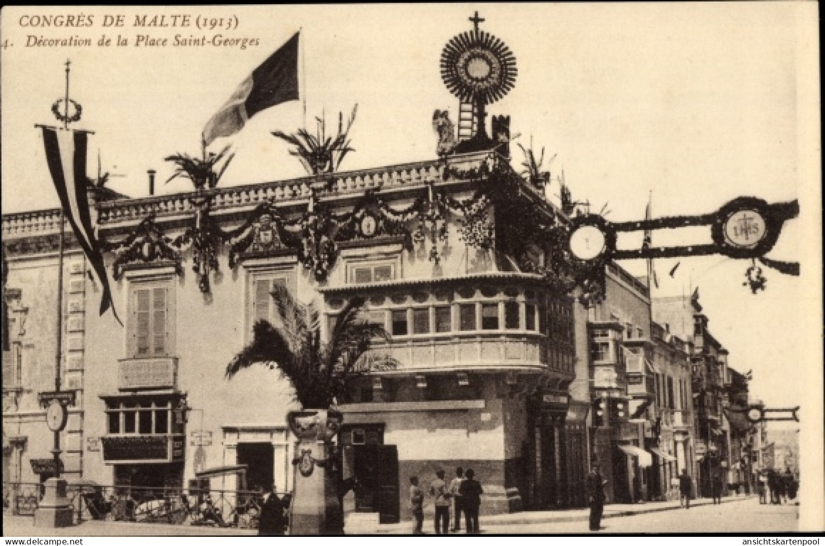 CPA Valletta Malta, Malta-Kongress 1913, Dekoration Des St.-Georgs-Platzes - Malte