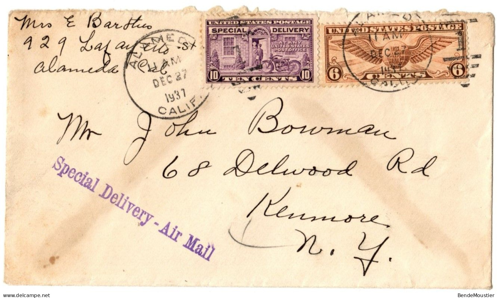 (R113) USA Scott # C19 & #  E 12 - Special Delivery Air Mail - Alameda (Calif) - Buffalo - Chicago Air Mail Field - 1937 - 1c. 1918-1940 Lettres