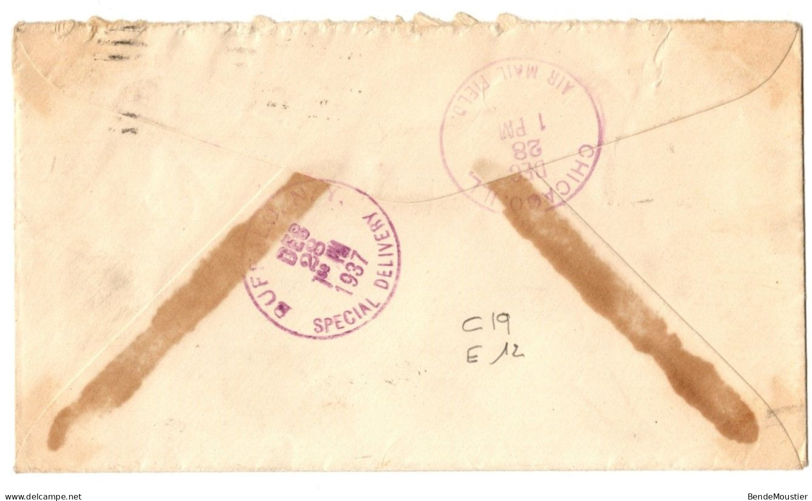 (R113) USA Scott # C19 & #  E 12 - Special Delivery Air Mail - Alameda (Calif) - Buffalo - Chicago Air Mail Field - 1937 - 1c. 1918-1940 Lettres