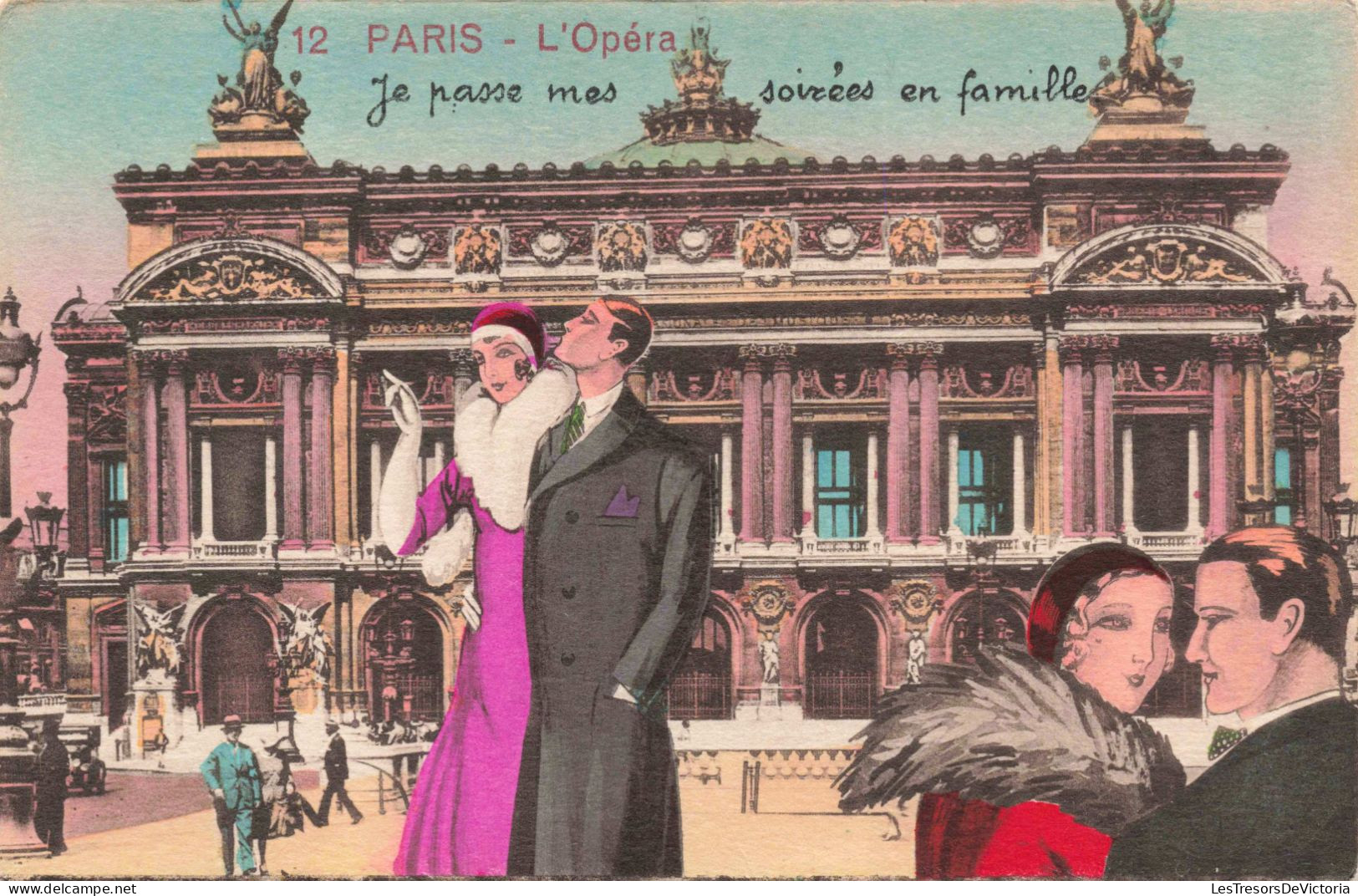 ILLUSTRATION - Paris - L'Opera - Je Passe Mes Soirées En Famille - Colorisé - Carte Postale Ancienne - Contemporain (à Partir De 1950)