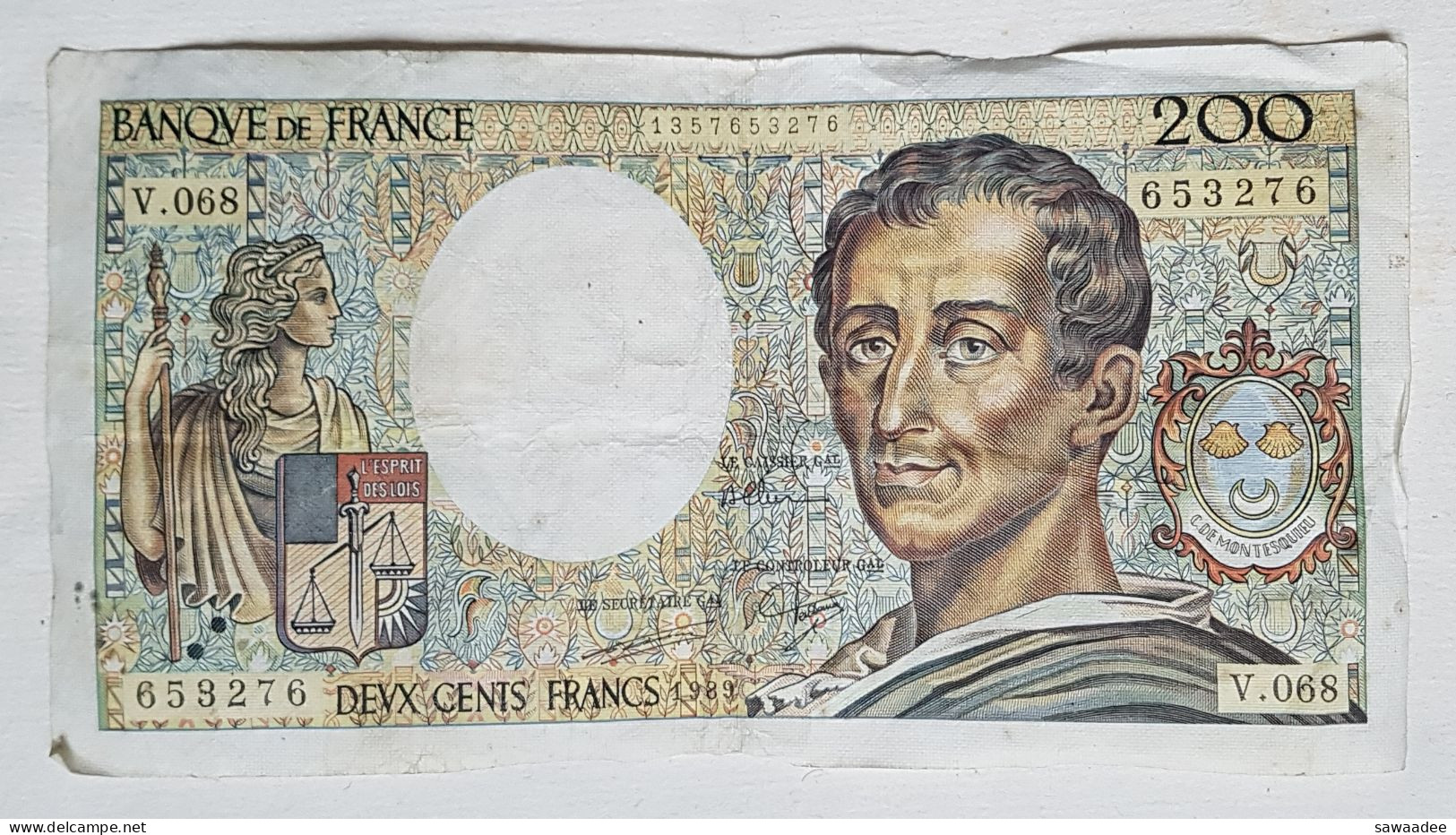 BILLET DE BANQUE - FRANCE - P.155c - 1989 - PORTRAIT MONTESQUIEU - ARMOIRIE - CHATEAU DE LABREDE - STATUE - ENLUMINURE - 200 F 1981-1994 ''Montesquieu''