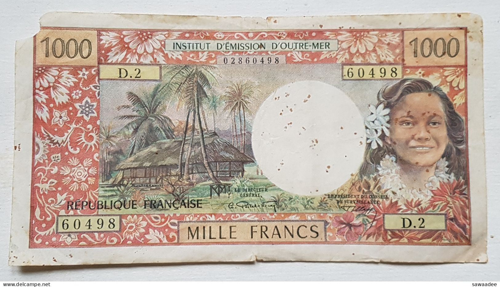 BILLET DE BANQUE - FRANCE - NOUVELLE CALEDONIE - NOUMEA - P.64a -1000 FRANCS - POLYNESIENNE - NATURE - ANIMAUX - EGLISE - Nouvelle-Calédonie 1873-1985