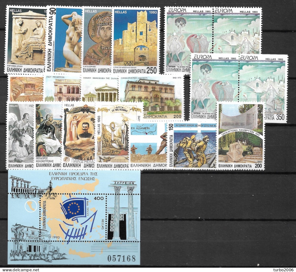 GREECE 1993 Complete All Sets + Block MNH Vl. 1878 / 1894 + B 11 - Ganze Jahrgänge