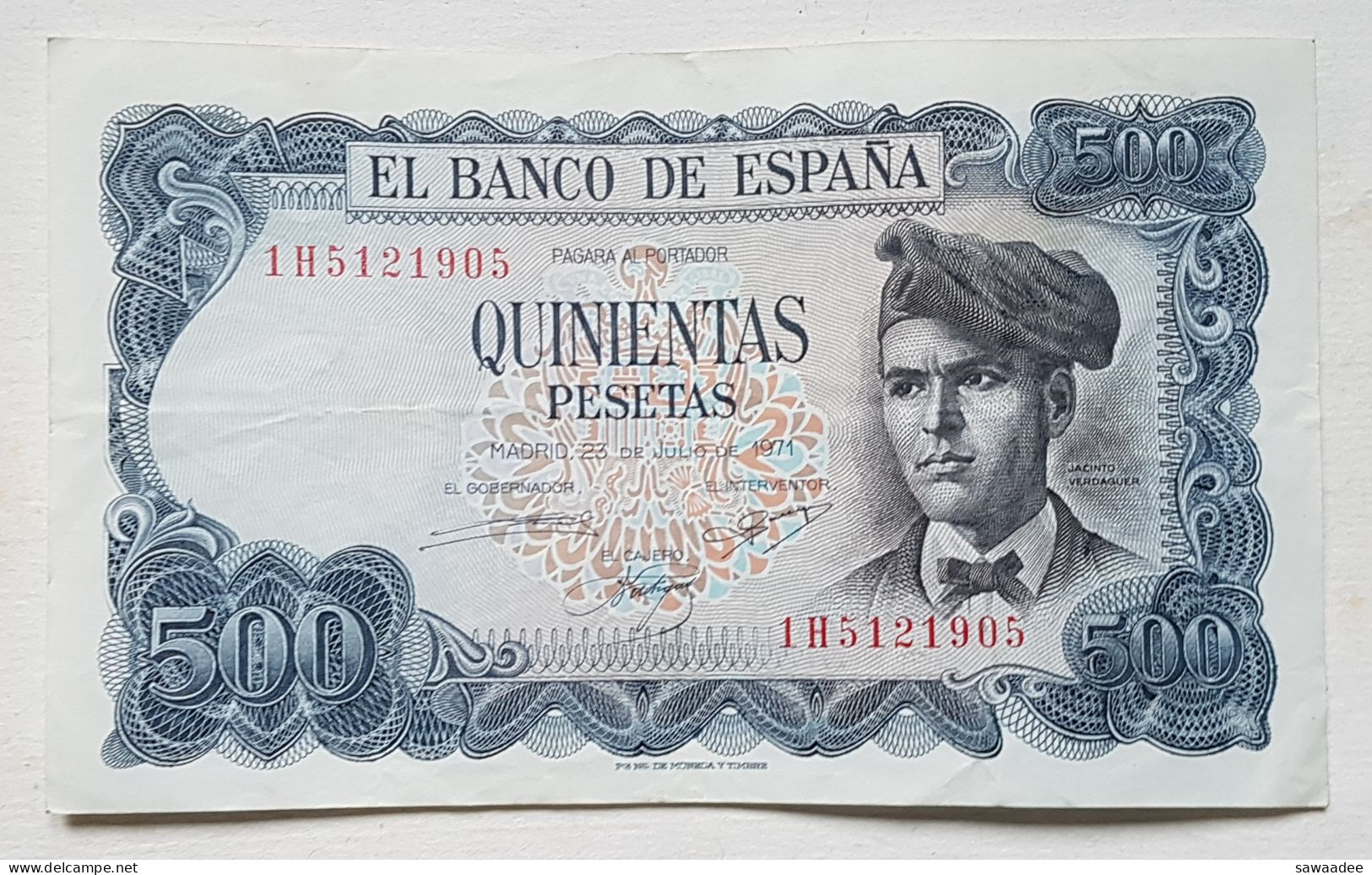 BILLET DE BANQUE - ESPAGNE - P.153 - 500 PESETAS - 1971 - PORTRAIT : VERDAGUER - VILLAGE - CANIGOU - 500 Pesetas