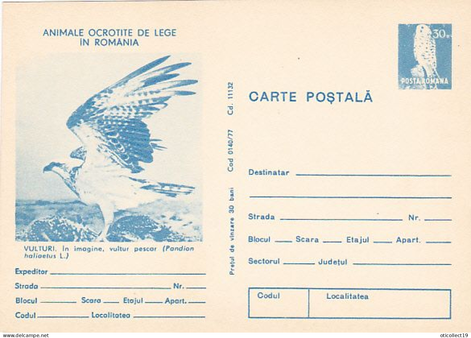 ANIMALS, BIRDS, OSPREY, KESTREL, POSTCARD STATIONERY, 1977, ROMANIA - Aigles & Rapaces Diurnes