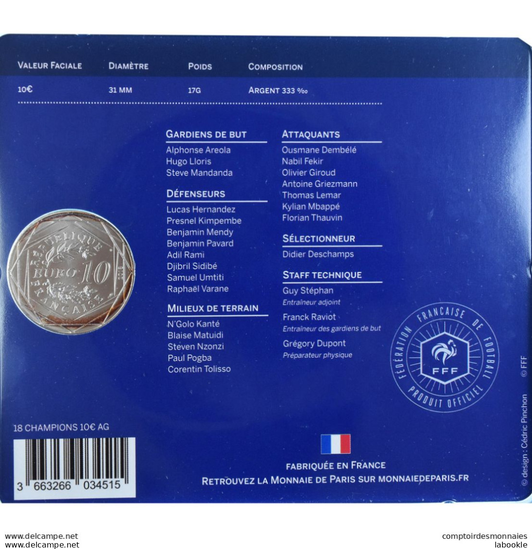 France, 10 Euro Argent, 2018, Monnaie De Paris, Champions Du Monde - Autres & Non Classés