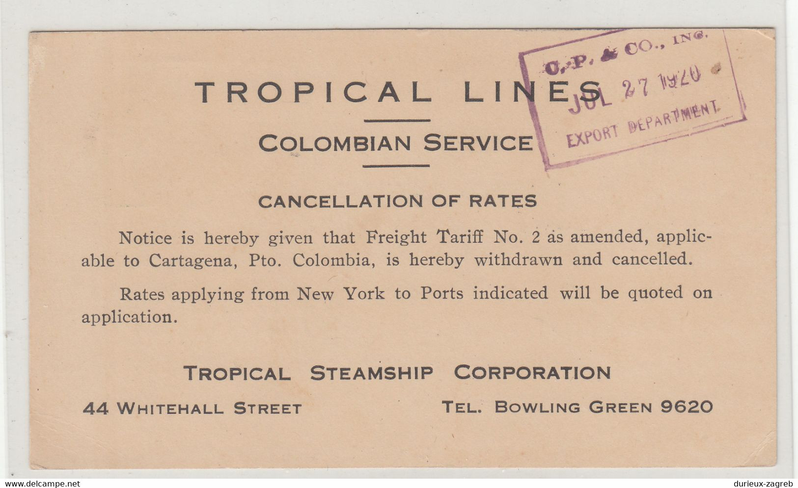 US Army Slogan Pmk On Tropical Lines Pre-printed Postal Stationery Postcard Posted 1920 New York Pmk B230820 - 1901-20