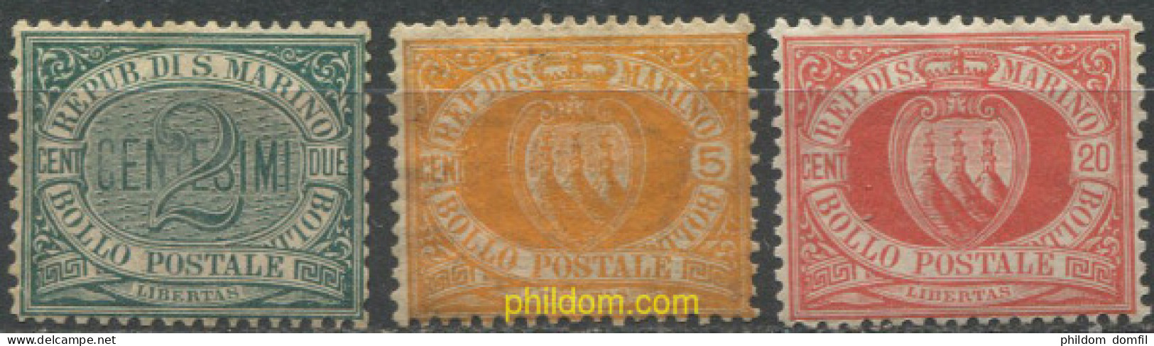 712508 HINGED SAN MARINO 1877 CIFRAS Y ESCUDOS - Usati