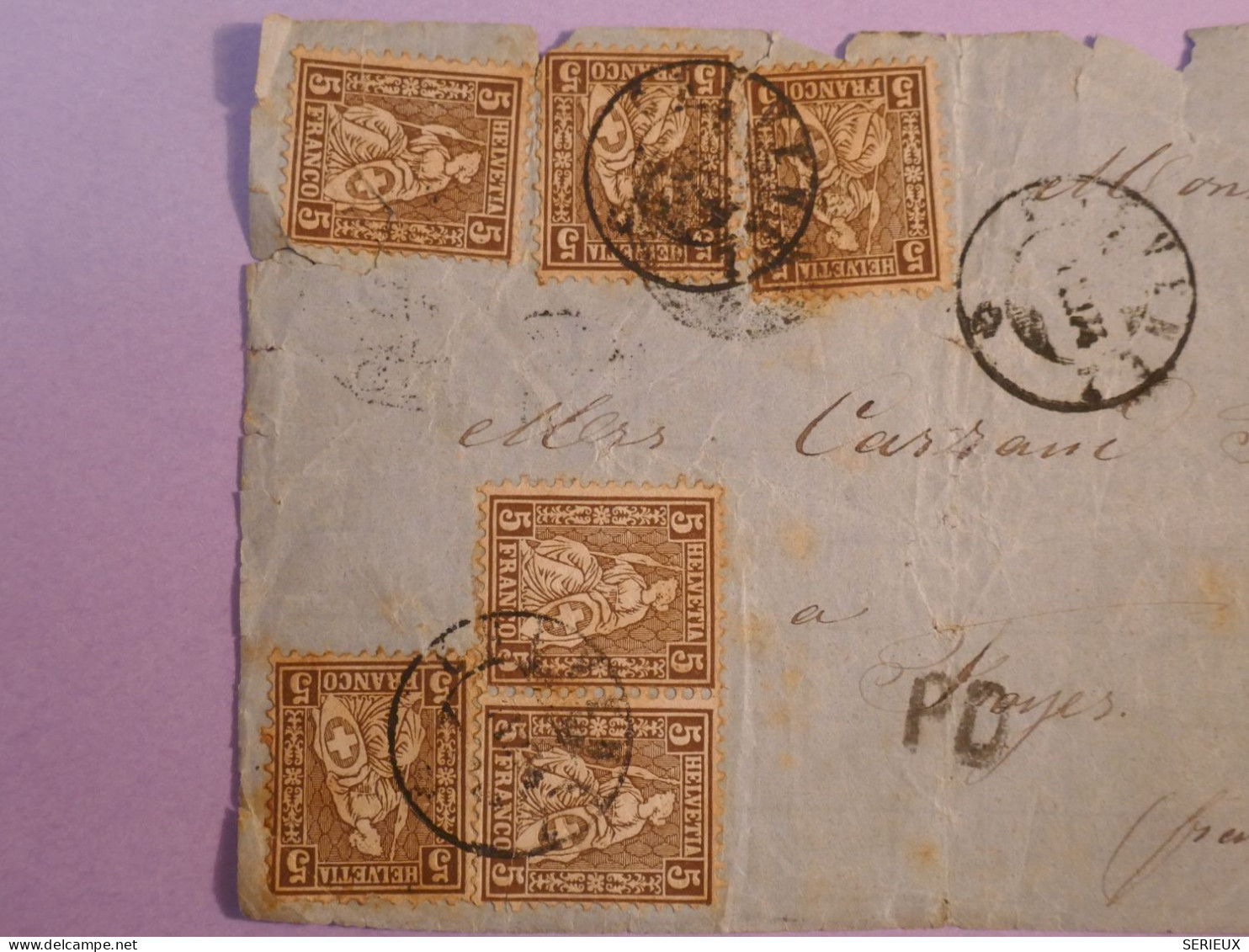 DB4 SUISSE LETTRE DEVANT EN PORT DU 1876  + +AFF. INTERESSANT++ - Lettres & Documents