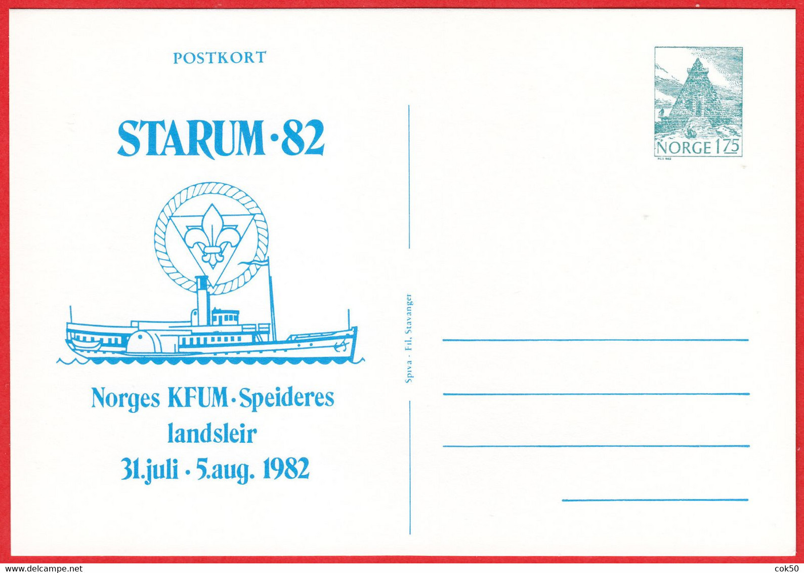 NORWAY 1982 - Mint Postal Stationery - Postcard «STARUM - 82 YMCA Scouts' National Camp» - Entiers Postaux