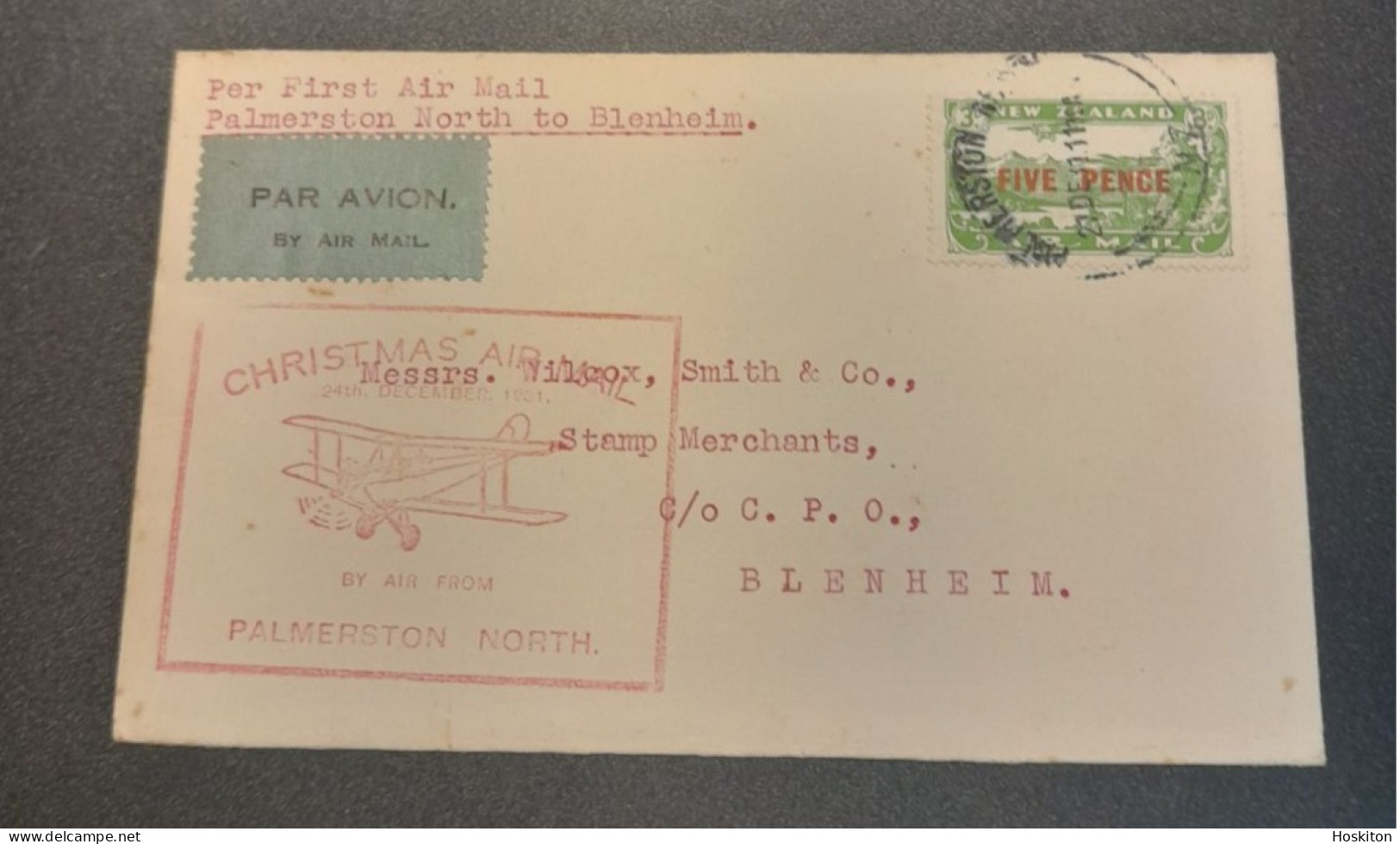 1931-24 Dec Special Christmas Survey Flights Cat 62b  Palmerston North-Blenheim - Covers & Documents